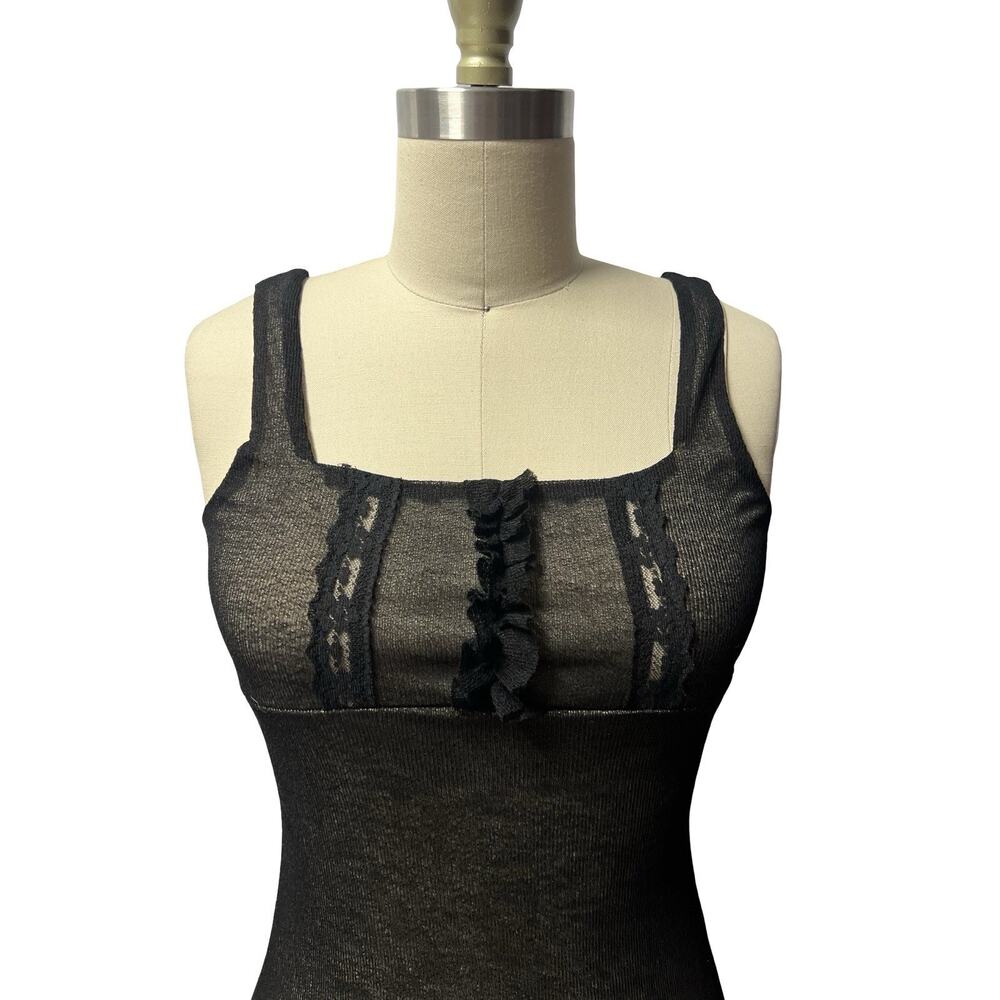 Y2k Babydoll Dress SZ S Milkmaid Goth Black Coquette Feminine Sheer Floral Mini - Picture 2 of 9